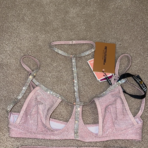 Pretty little thing baby pink diamanté glitter pool party bikini set - Picture 3 of 13